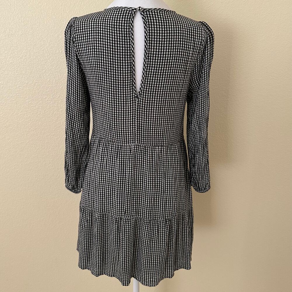 Abercrombie & Fitch Women Black & White Long Sleeves Plaid Mini Dress Size XS - Picture 4 of 7